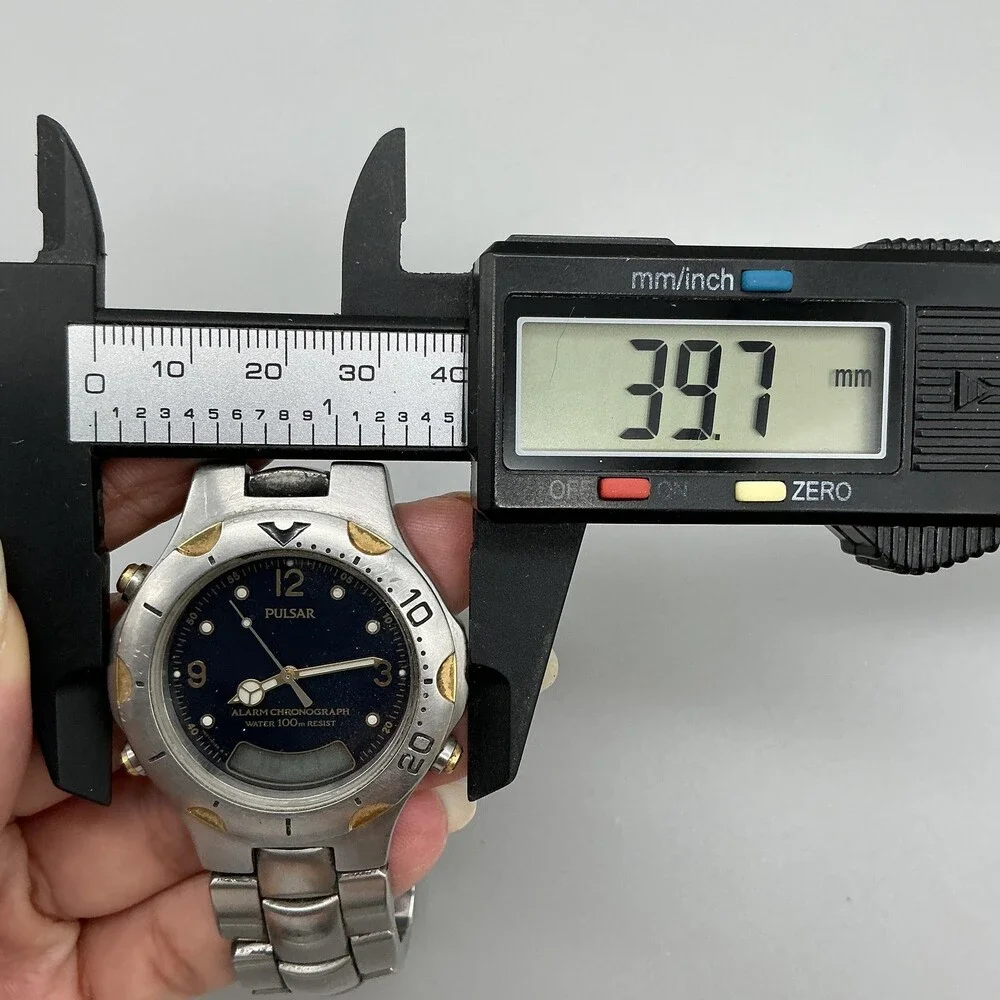 Pulsar V071-0110 Mens Watch 40mm Blue Dial Stainless Alarm Ana-Digi For Parts